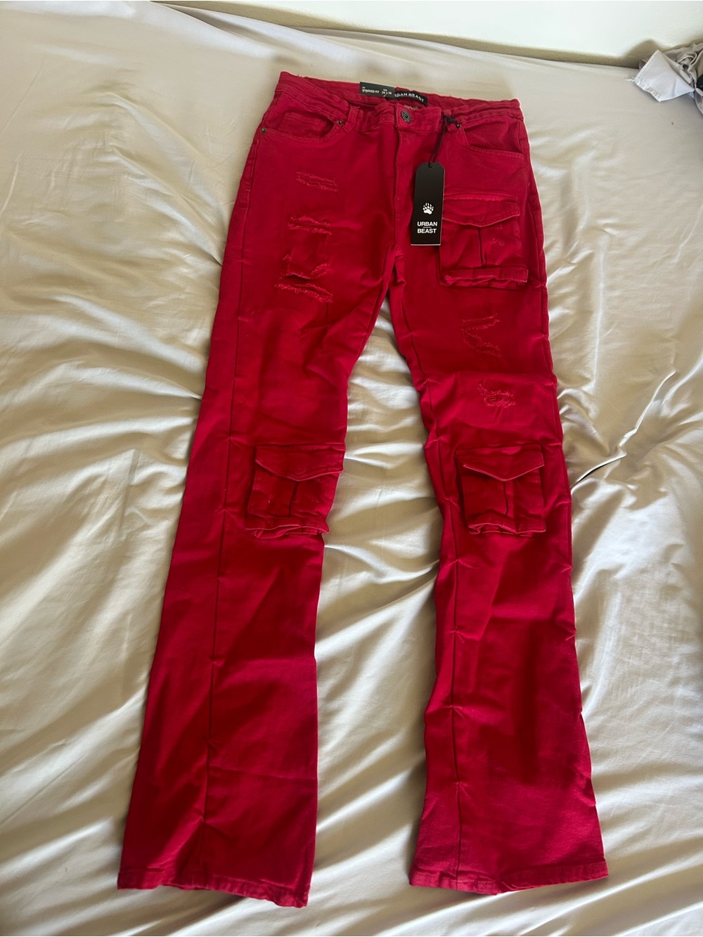 Urban Beast Twill Long Pocket Stacked Pants Red 34/36 NWT